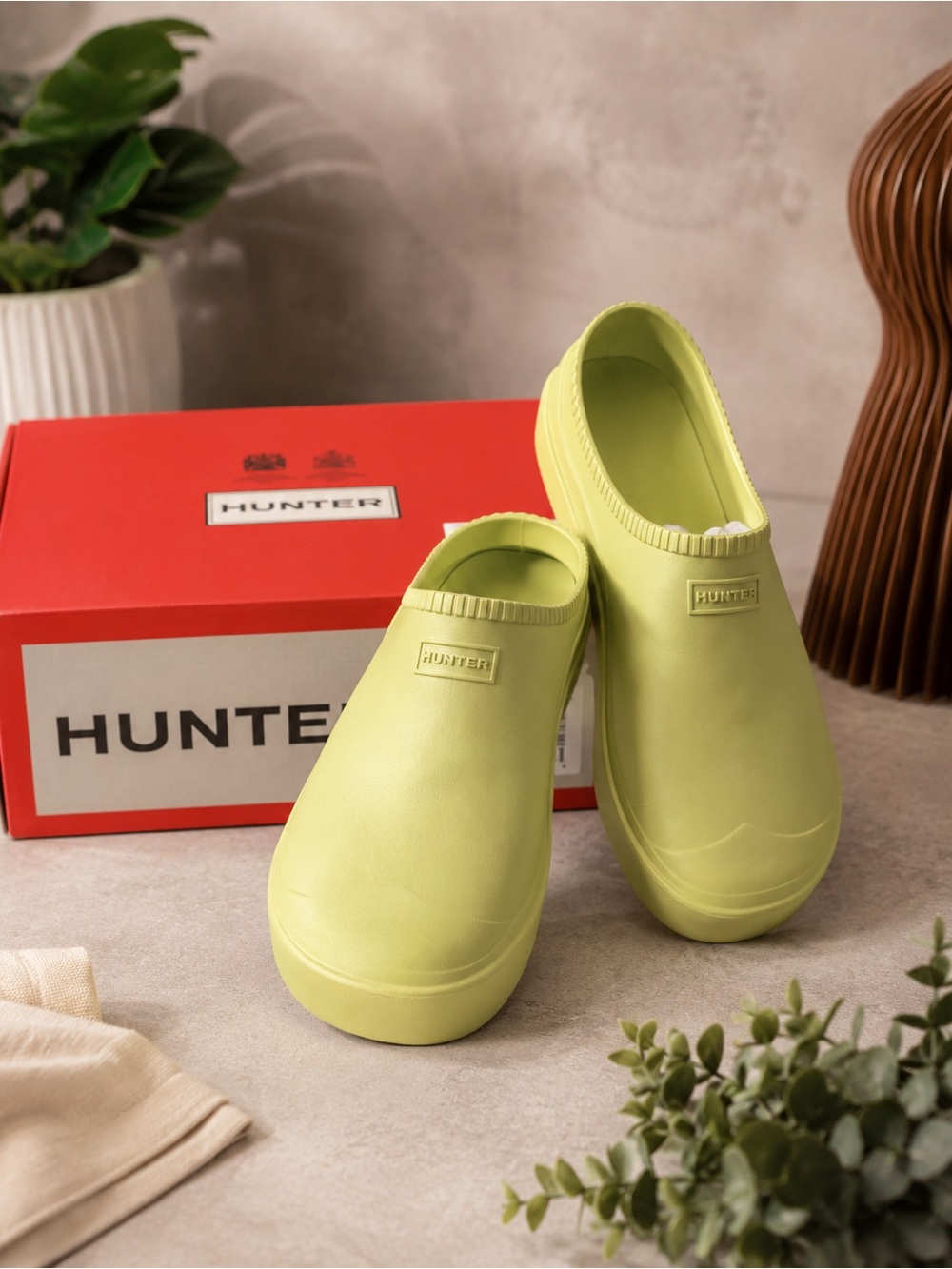 Hunter Women’s Lime Green Slip-On Clogs